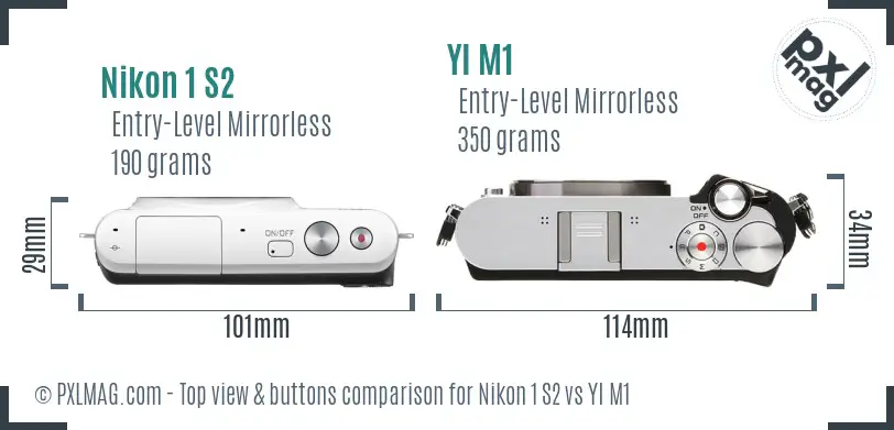 Nikon 1 S2 vs YI M1 top view buttons comparison