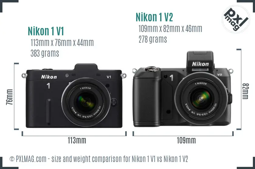 Nikon 1 V1 vs Nikon 1 V2 size comparison
