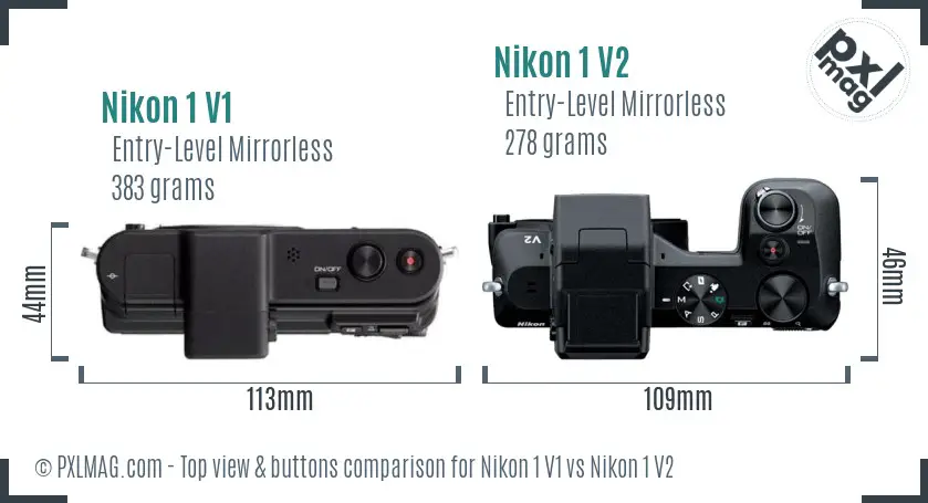 Nikon 1 V1 vs Nikon 1 V2 top view buttons comparison