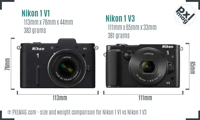 Nikon 1 V1 vs Nikon 1 V3 size comparison