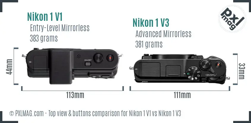 Nikon 1 V1 vs Nikon 1 V3 top view buttons comparison