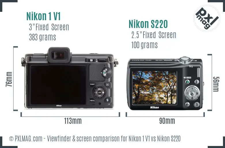 Nikon 1 V1 vs Nikon S220 Screen and Viewfinder comparison