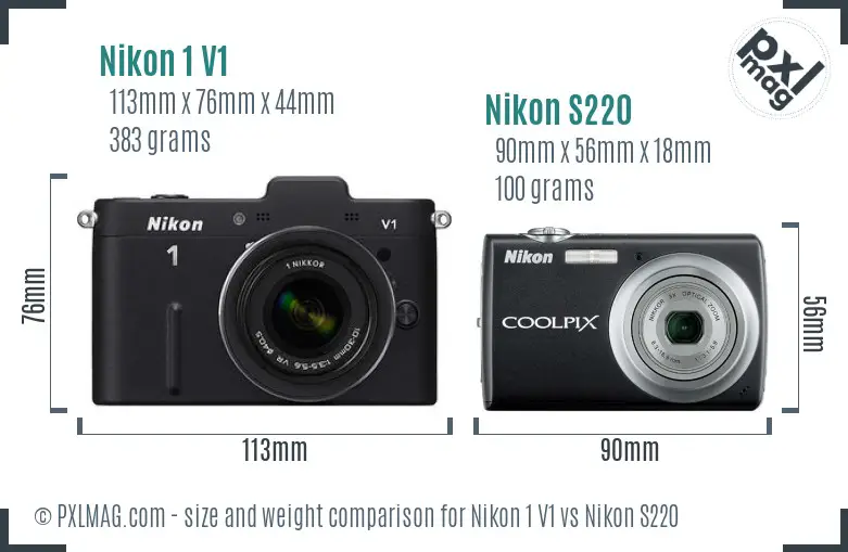 Nikon 1 V1 vs Nikon S220 size comparison