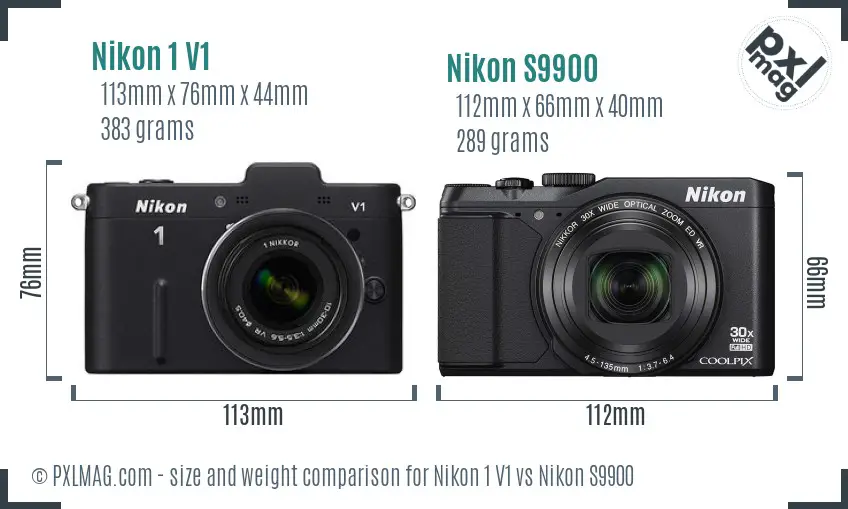Nikon 1 V1 vs Nikon S9900 size comparison