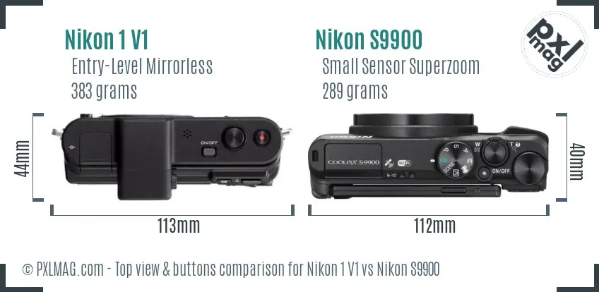 Nikon 1 V1 vs Nikon S9900 top view buttons comparison