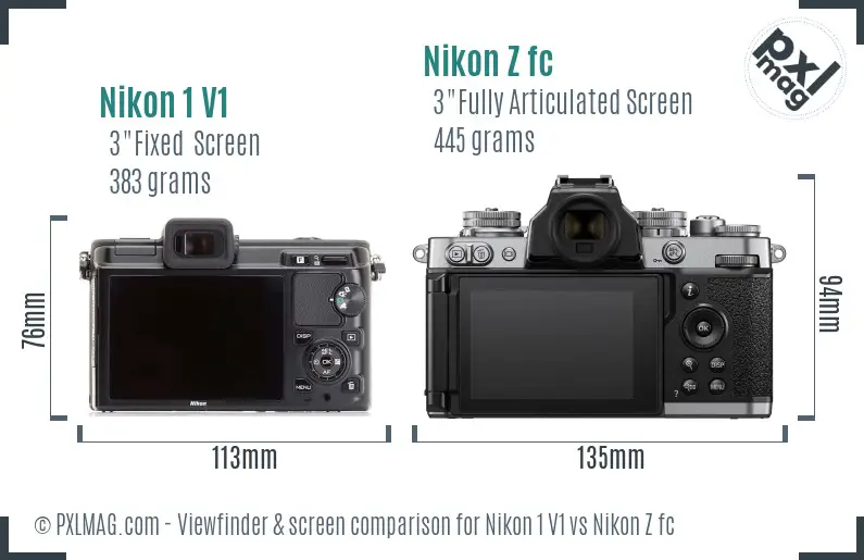 Nikon 1 V1 vs Nikon Z fc Screen and Viewfinder comparison