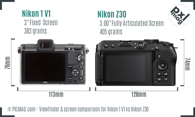 Nikon 1 V1 vs Nikon Z30 Screen and Viewfinder comparison Nikon 1 V1 vs Nikon Z30 Screen and Viewfinder comparison