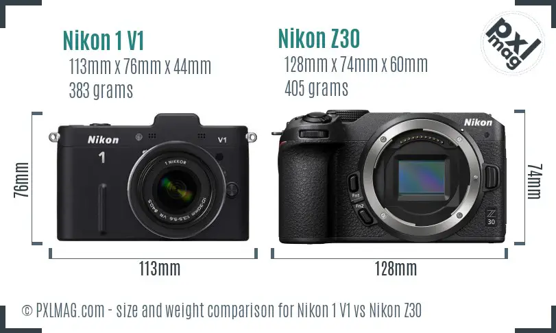 Nikon 1 V1 vs Nikon Z30 size comparison Nikon 1 V1 vs Nikon Z30 size comparison