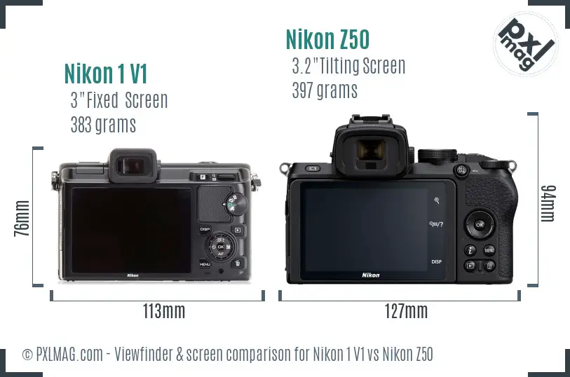 Nikon 1 V1 vs Nikon Z50 Screen and Viewfinder comparison