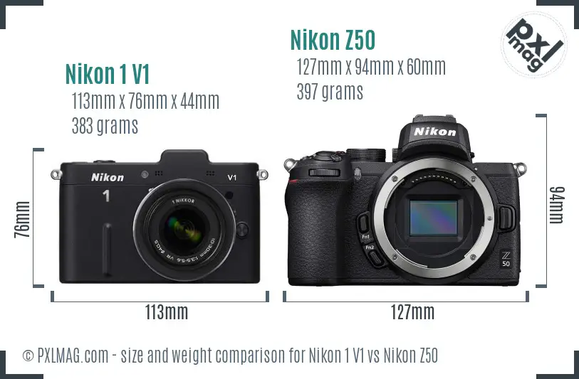 Nikon 1 V1 vs Nikon Z50 size comparison
