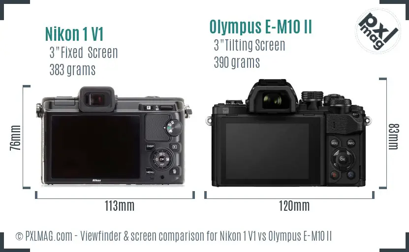Nikon 1 V1 vs Olympus E-M10 II Screen and Viewfinder comparison