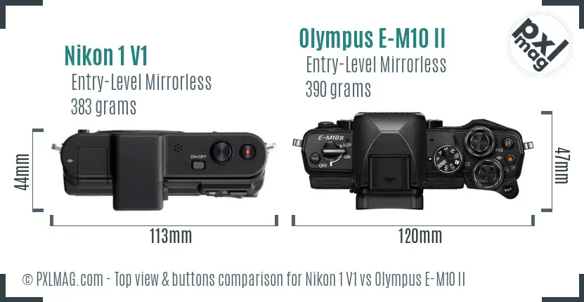 Nikon 1 V1 vs Olympus E-M10 II top view buttons comparison