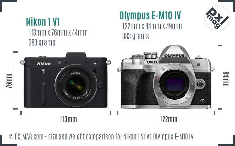Nikon 1 V1 vs Olympus E-M10 IV size comparison Nikon 1 V1 vs Olympus E-M10 IV size comparison