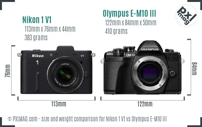 Nikon 1 V1 vs Olympus E-M10 III size comparison Nikon 1 V1 vs Olympus E-M10 III size comparison