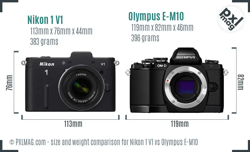 Nikon 1 V1 vs Olympus E-M10 size comparison