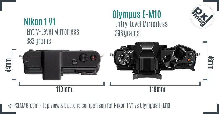 Nikon 1 V1 vs Olympus E-M10 top view buttons comparison