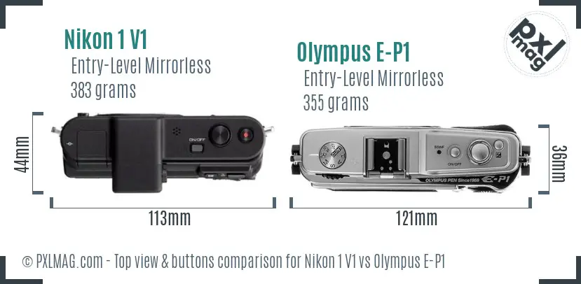 Nikon 1 V1 vs Olympus E-P1 top view buttons comparison