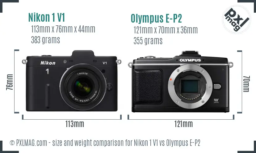 Nikon 1 V1 vs Olympus E-P2 size comparison