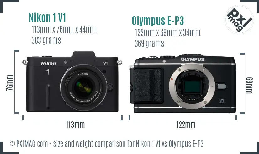 Nikon 1 V1 vs Olympus E-P3 size comparison