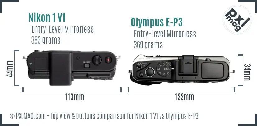 Nikon 1 V1 vs Olympus E-P3 top view buttons comparison