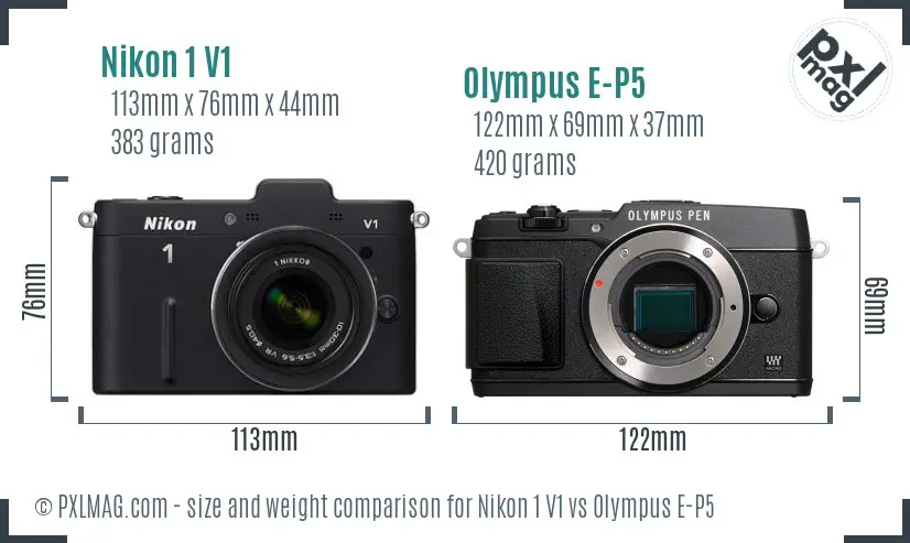 Nikon 1 V1 vs Olympus E-P5 size comparison