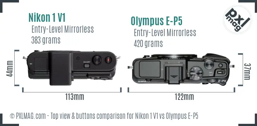 Nikon 1 V1 vs Olympus E-P5 top view buttons comparison