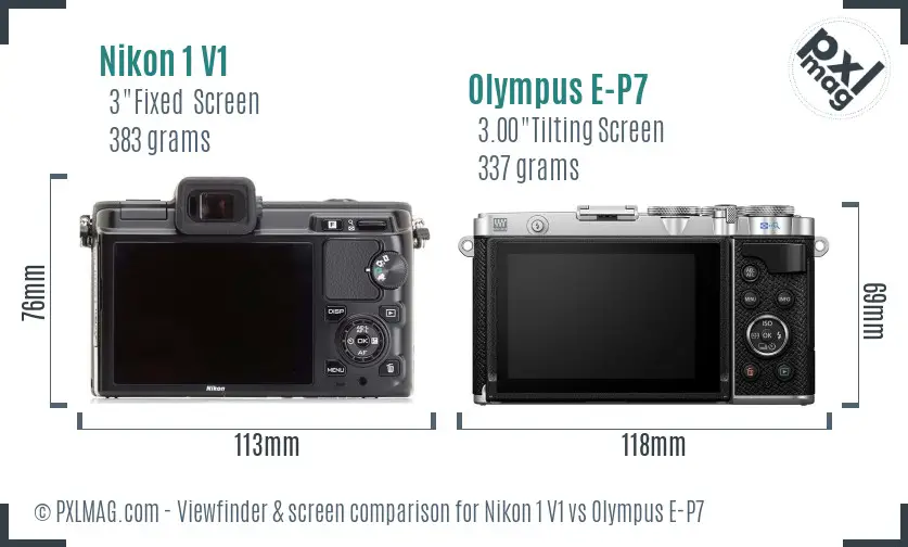 Nikon 1 V1 vs Olympus E-P7 Screen and Viewfinder comparison