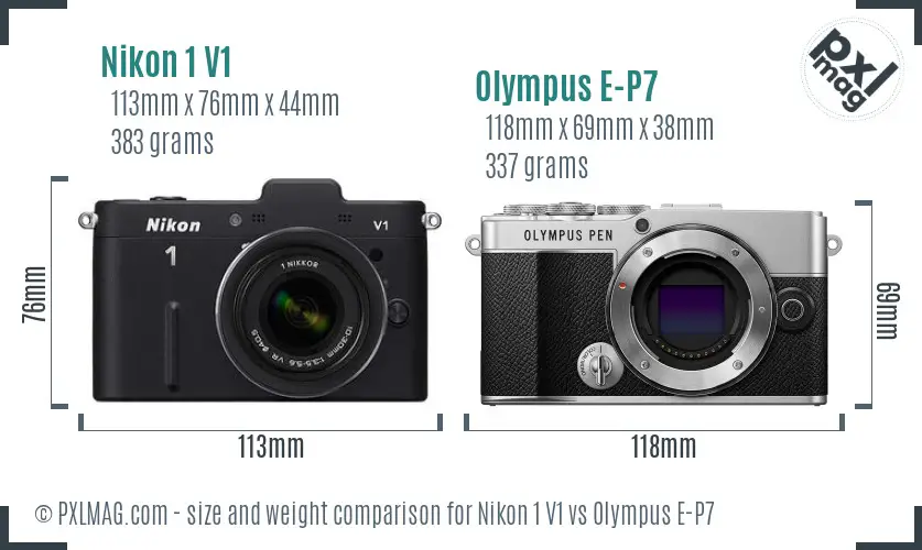 Nikon 1 V1 vs Olympus E-P7 size comparison