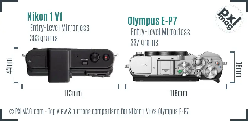Nikon 1 V1 vs Olympus E-P7 top view buttons comparison