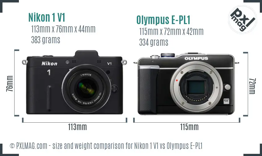 Nikon 1 V1 vs Olympus E-PL1 size comparison