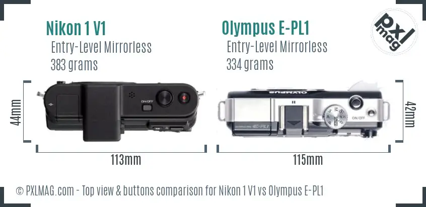 Nikon 1 V1 vs Olympus E-PL1 top view buttons comparison