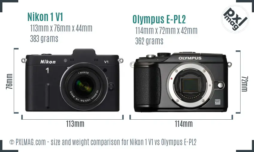 Nikon 1 V1 vs Olympus E-PL2 size comparison Nikon 1 V1 vs Olympus E-PL2 size comparison