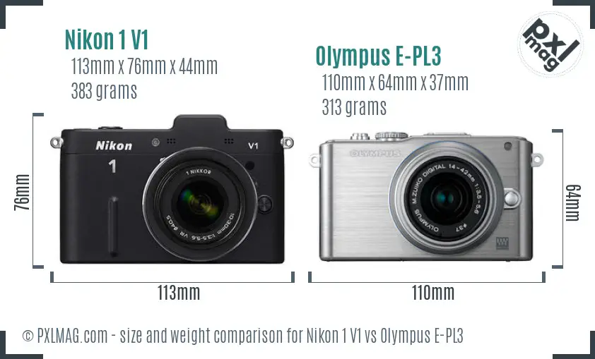 Nikon 1 V1 vs Olympus E-PL3 size comparison Nikon 1 V1 vs Olympus E-PL3 size comparison