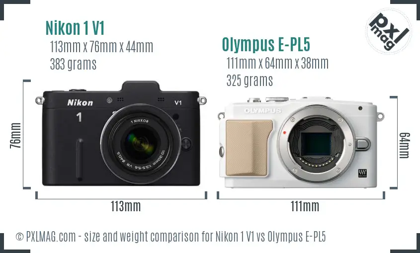 Nikon 1 V1 vs Olympus E-PL5 size comparison