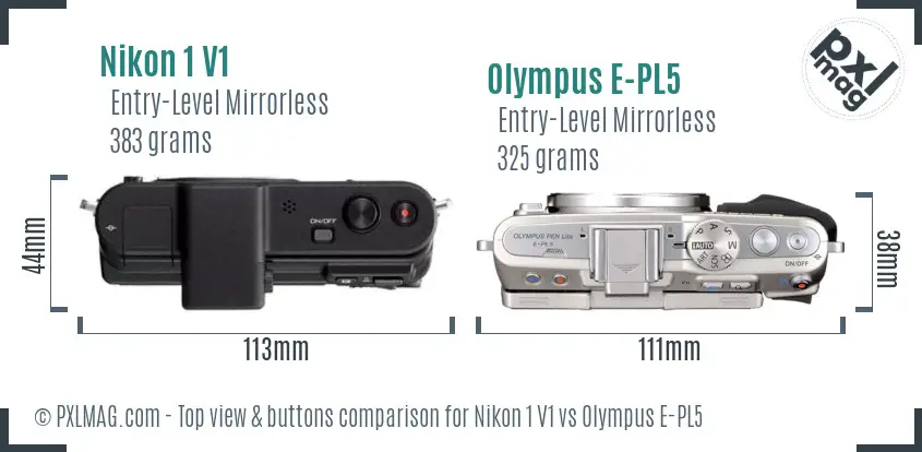 Nikon 1 V1 vs Olympus E-PL5 top view buttons comparison