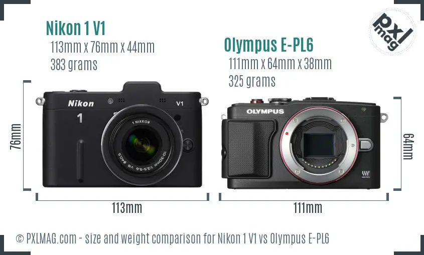 Nikon 1 V1 vs Olympus E-PL6 size comparison