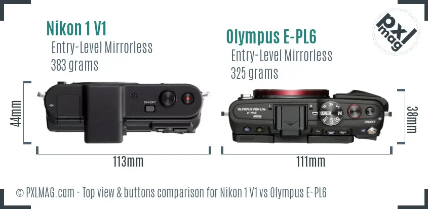 Nikon 1 V1 vs Olympus E-PL6 top view buttons comparison