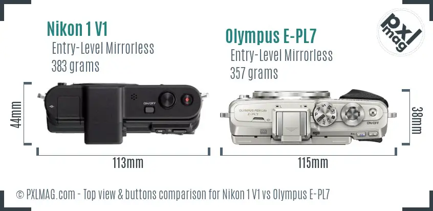 Nikon 1 V1 vs Olympus E-PL7 top view buttons comparison