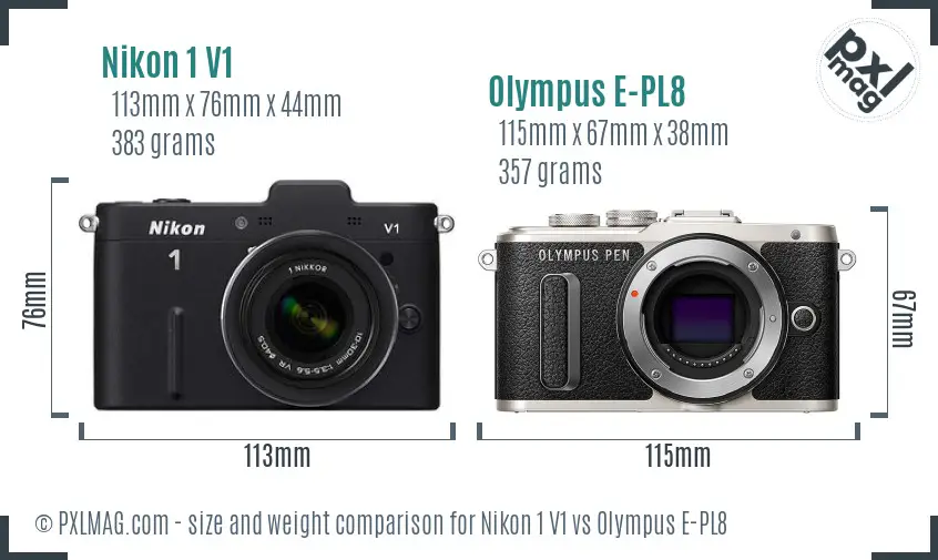 Nikon 1 V1 vs Olympus E-PL8 size comparison