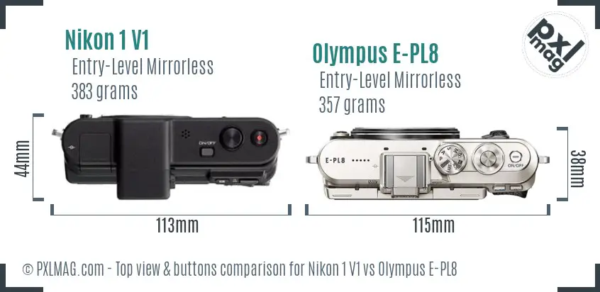 Nikon 1 V1 vs Olympus E-PL8 top view buttons comparison