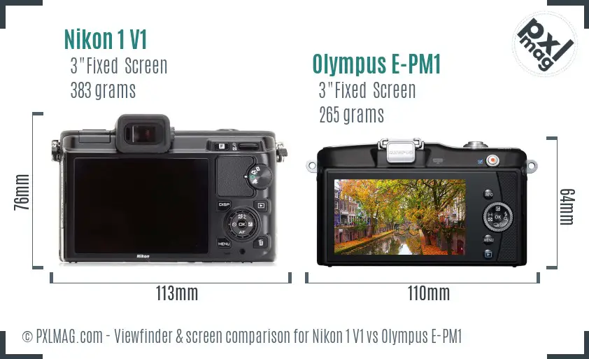 Nikon 1 V1 vs Olympus E-PM1 Screen and Viewfinder comparison