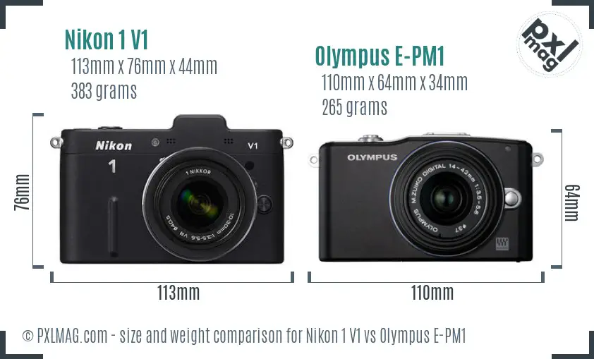 Nikon 1 V1 vs Olympus E-PM1 size comparison