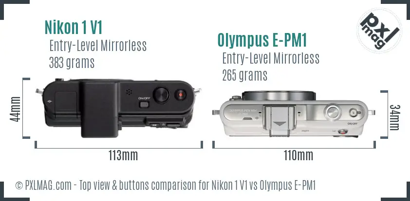 Nikon 1 V1 vs Olympus E-PM1 top view buttons comparison