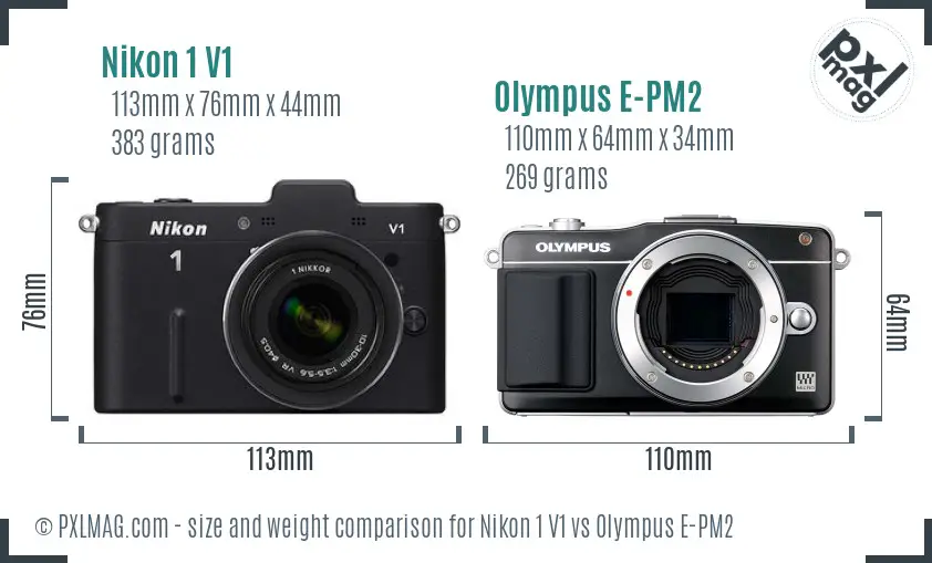 Nikon 1 V1 vs Olympus E-PM2 size comparison