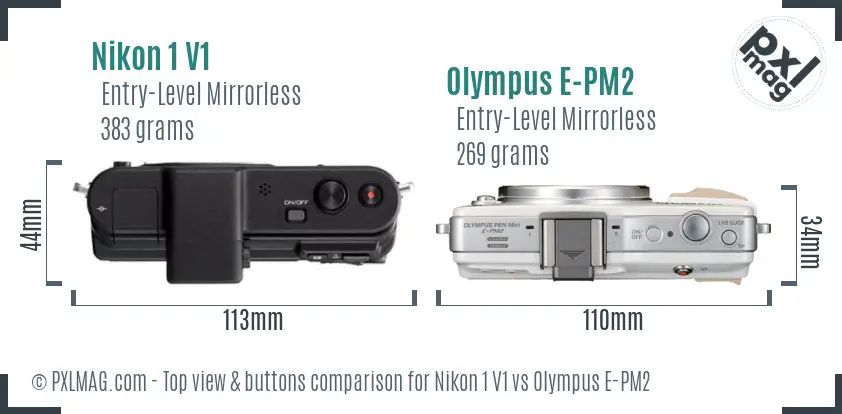 Nikon 1 V1 vs Olympus E-PM2 top view buttons comparison