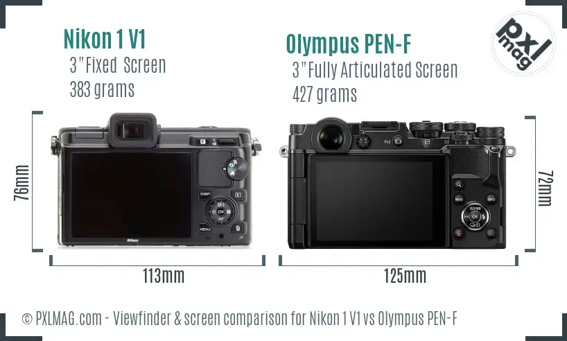 Nikon 1 V1 vs Olympus PEN-F Screen and Viewfinder comparison