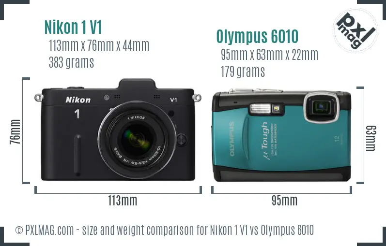 Nikon 1 V1 vs Olympus 6010 size comparison Nikon 1 V1 vs Olympus 6010 size comparison