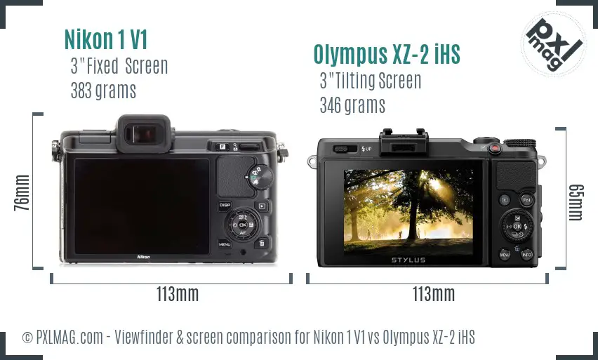 Nikon 1 V1 vs Olympus XZ-2 iHS Screen and Viewfinder comparison