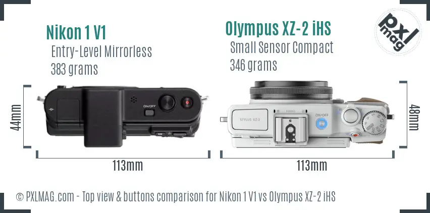 Nikon 1 V1 vs Olympus XZ-2 iHS top view buttons comparison