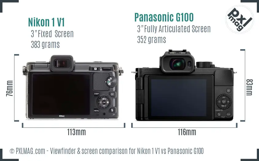 Nikon 1 V1 vs Panasonic G100 Screen and Viewfinder comparison